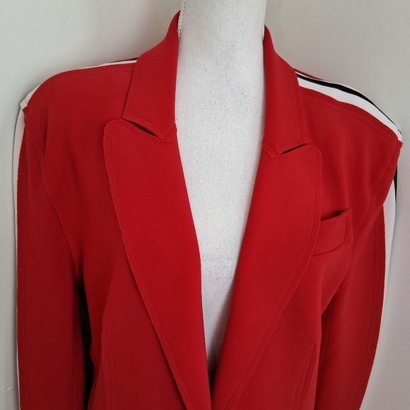 Norma Kamali Bold Red Blazer With Stripes Size Large - Picture 8 of 13